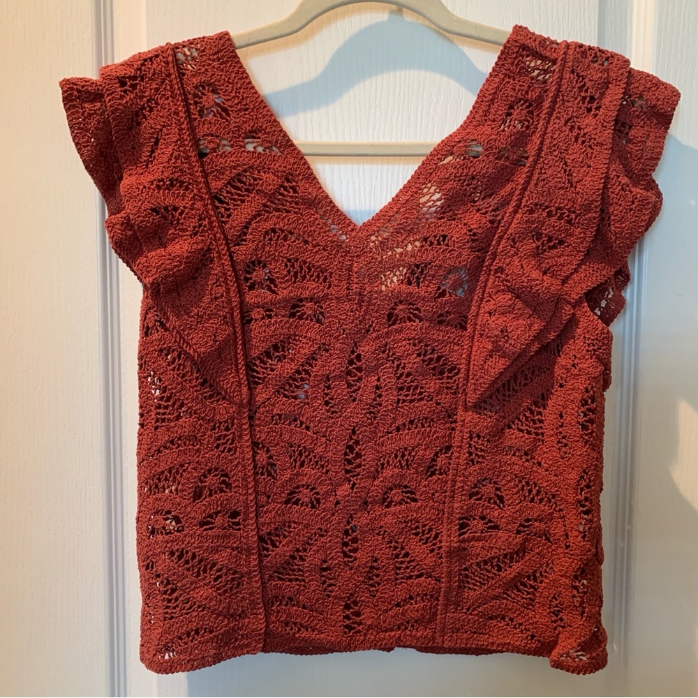 WHITE HOUSE BLACK MARKET Women’s Crochet Ruffle Sleeve Sweater Top XS - Picture 5 of 13